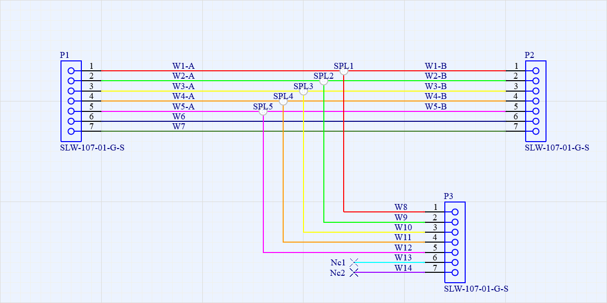 Wiring of a simple cable harness with Splices Wiring of a simple cable harness with Splices